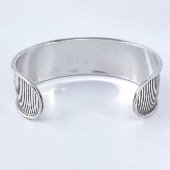 Vintage Sterling Silver 925 Ribbed Cuff Bracelet 7.25" - Picture 5 of 9